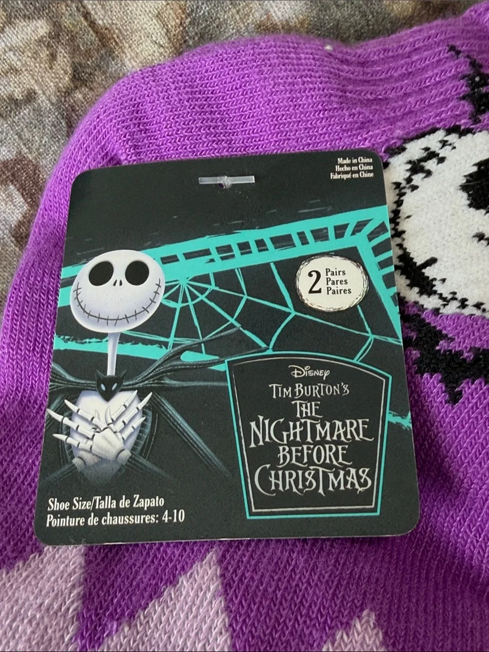 Disney Purple and Light Purple Jack Skellington Argyle and Grey Sally Kids Socks